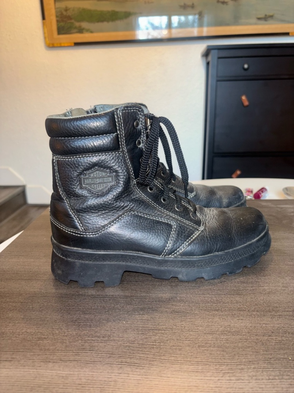 Harley-Davidson Black Leather Lace-Up Riding Boots